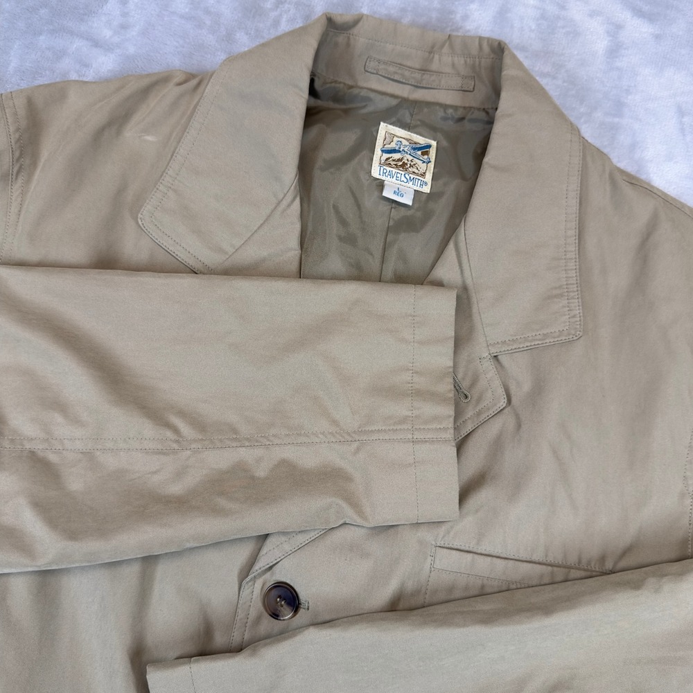TravelSmith Safari Travel‎ Blazer Sport Coat Large Khaki Tan Multi Pocket Lined